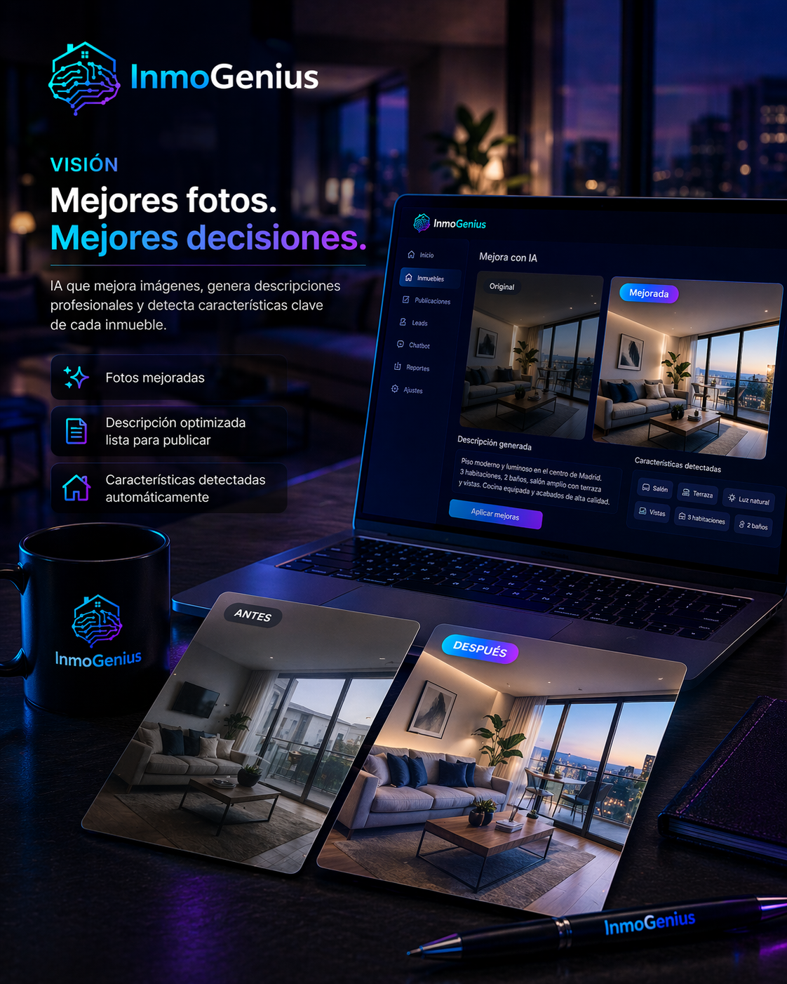 InmoGenius Visión — Mejora automática de fotos e interpretación comercial de inmuebles